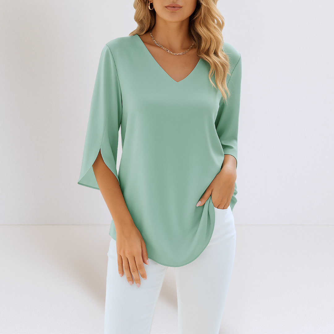 Peggy™ | V-Neck Blouse Slit Sleeve Essential