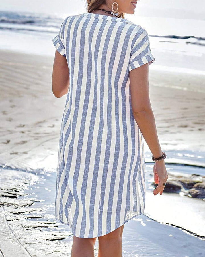 Hailey™ | Striped Button-Down Shirt Dress