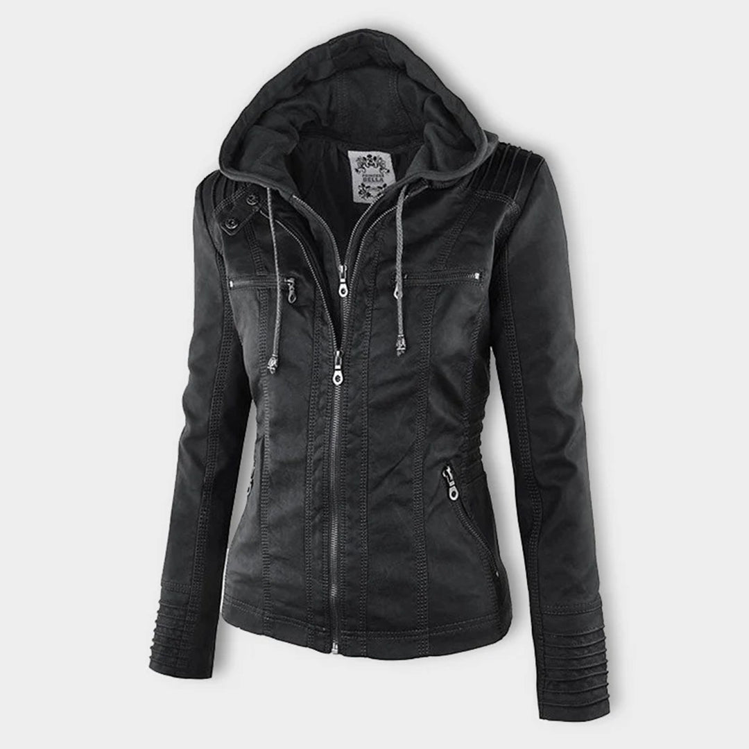 Sarah | Modern Hooded Leather Moto Jacket