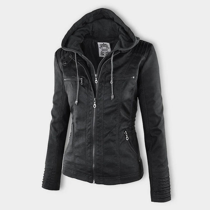 Sarah | Modern Hooded Leather Moto Jacket