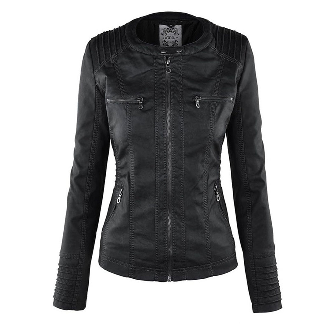 Sarah | Modern Hooded Leather Moto Jacket
