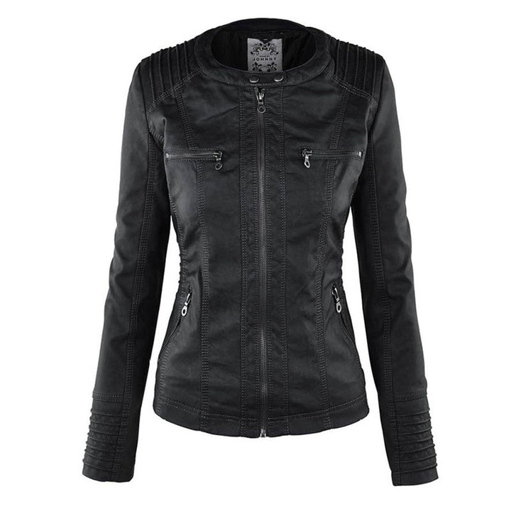 Sarah | Modern Hooded Leather Moto Jacket