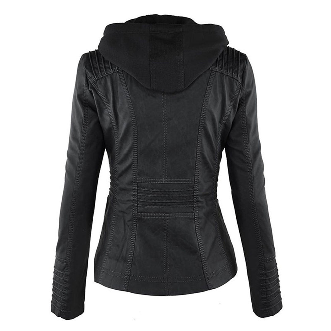 Sarah | Modern Hooded Leather Moto Jacket