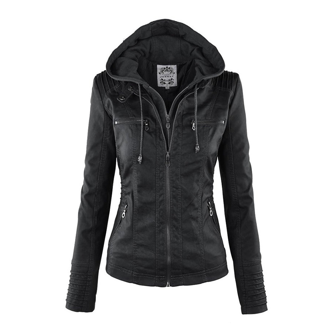Sarah | Modern Hooded Leather Moto Jacket