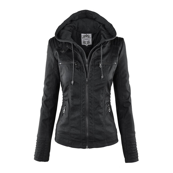 Sarah | Modern Hooded Leather Moto Jacket