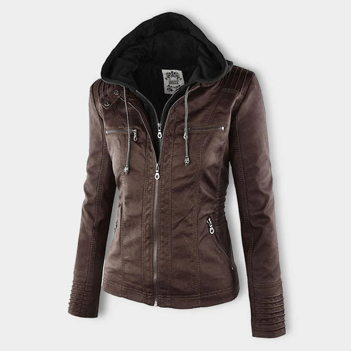 Sarah | Modern Hooded Leather Moto Jacket