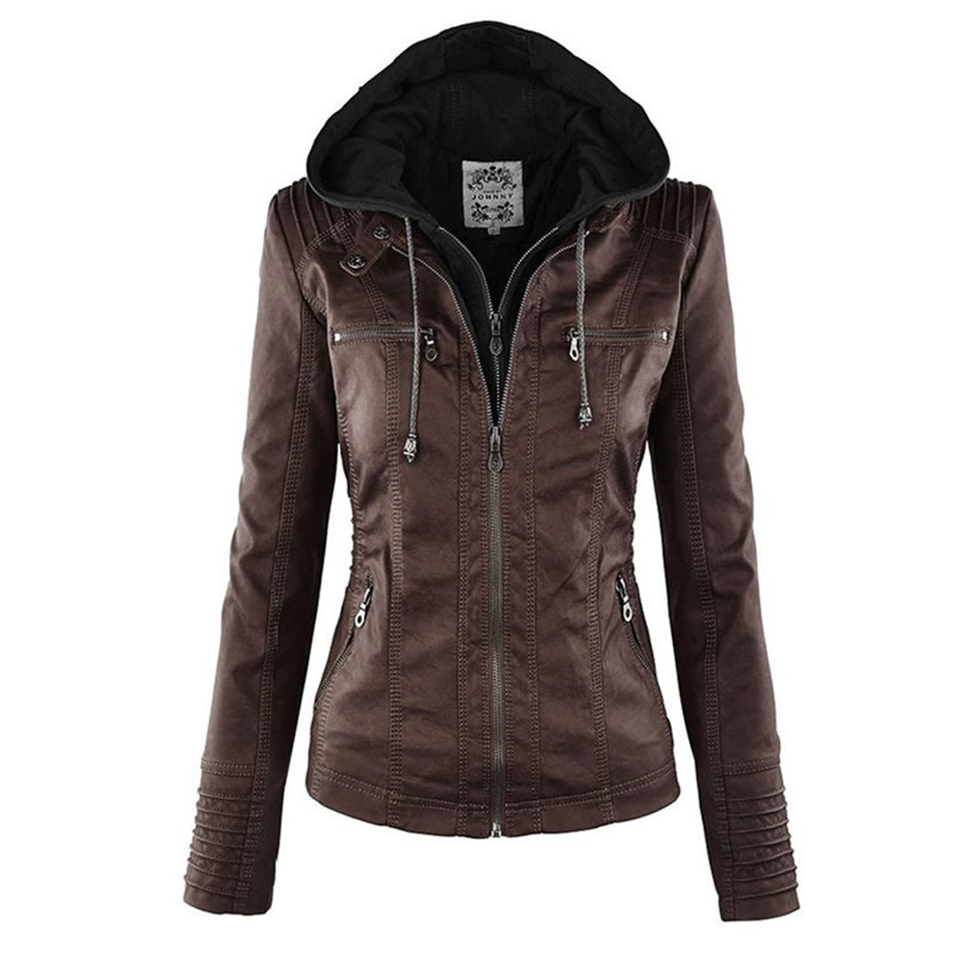 Sarah | Modern Hooded Leather Moto Jacket