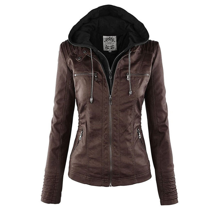 Sarah | Modern Hooded Leather Moto Jacket