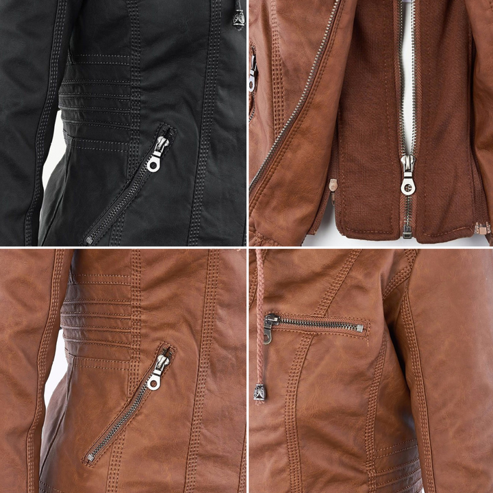 Sarah | Modern Hooded Leather Moto Jacket