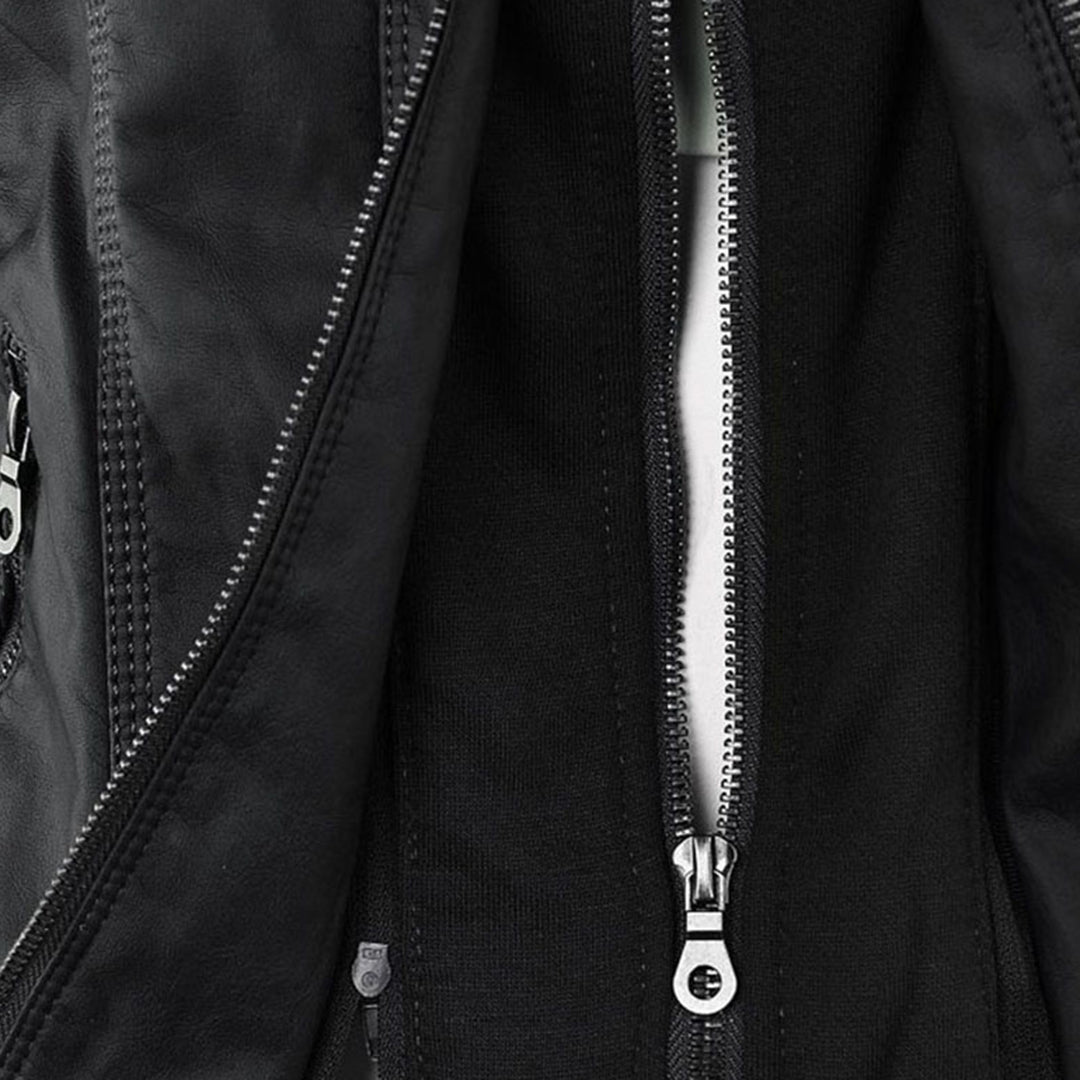 Sarah | Modern Hooded Leather Moto Jacket