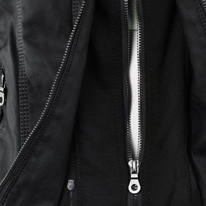 Sarah | Modern Hooded Leather Moto Jacket