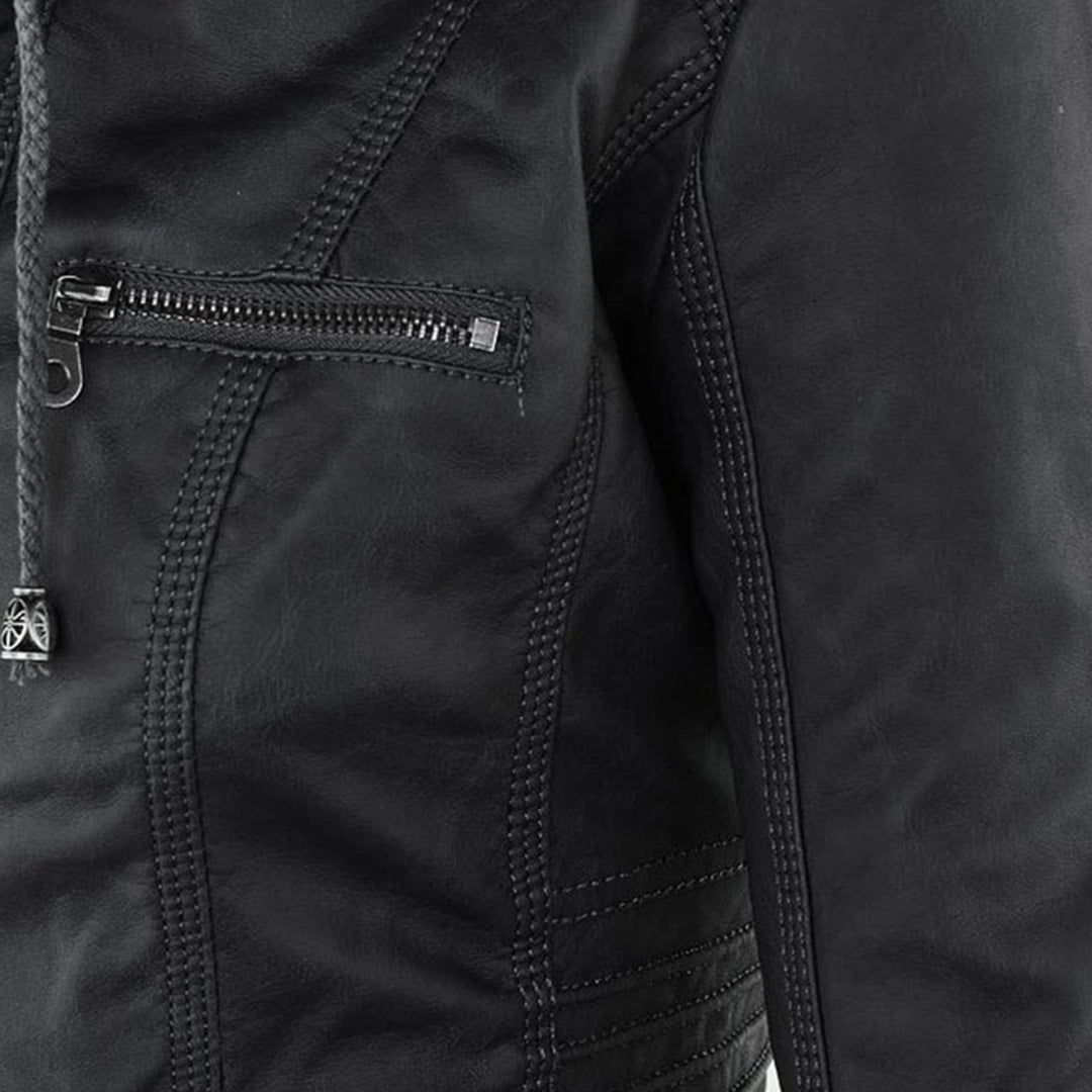 Sarah | Modern Hooded Leather Moto Jacket