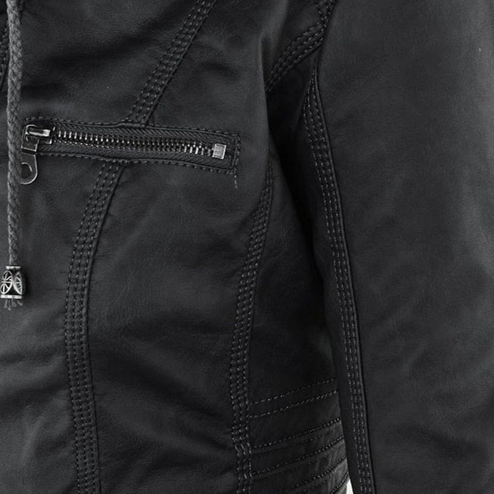 Sarah | Modern Hooded Leather Moto Jacket