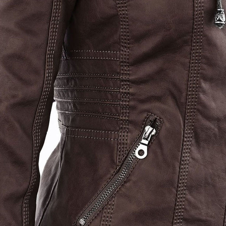 Sarah | Modern Hooded Leather Moto Jacket