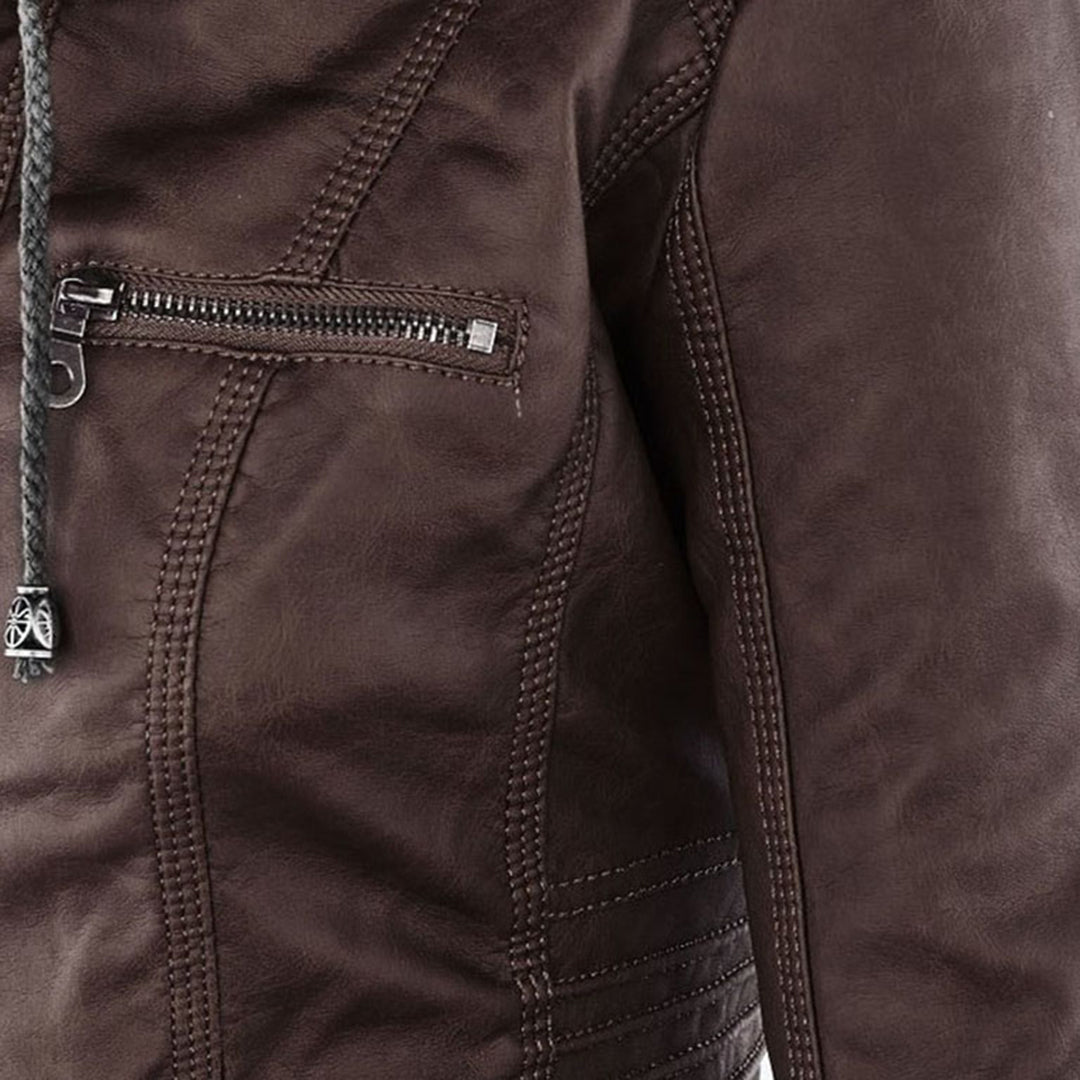 Sarah | Modern Hooded Leather Moto Jacket