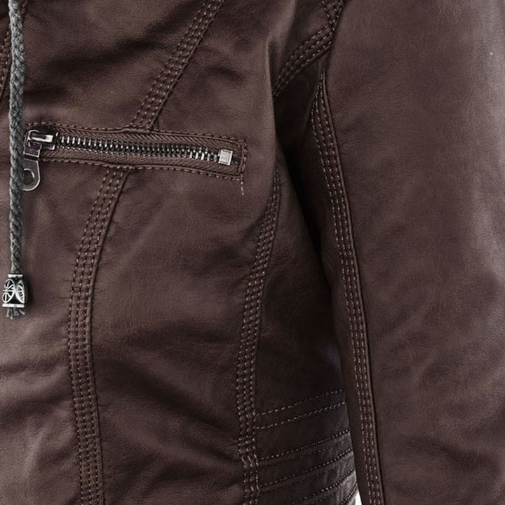 Sarah | Modern Hooded Leather Moto Jacket