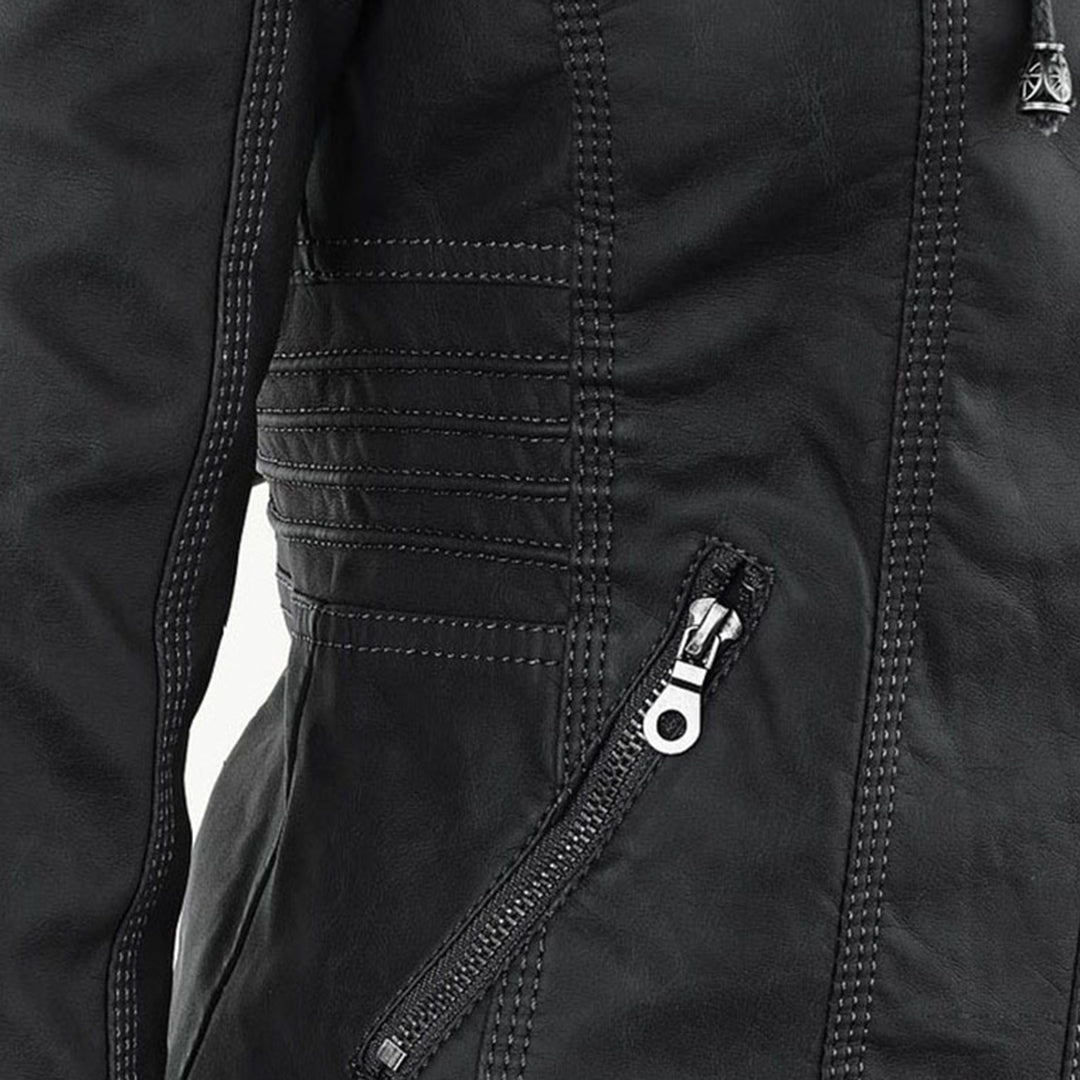 Sarah | Modern Hooded Leather Moto Jacket