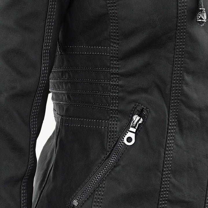 Sarah | Modern Hooded Leather Moto Jacket