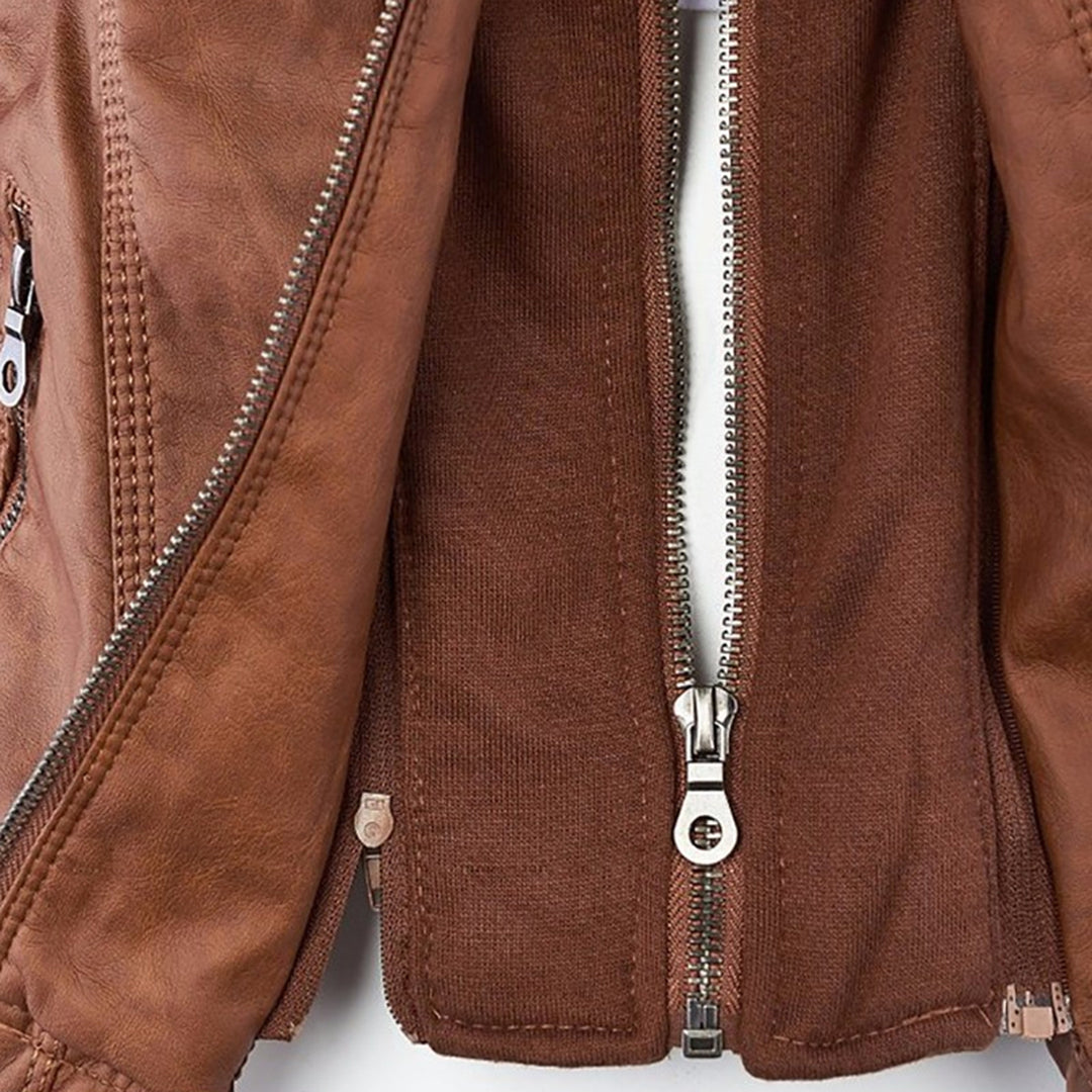 Sarah | Modern Hooded Leather Moto Jacket