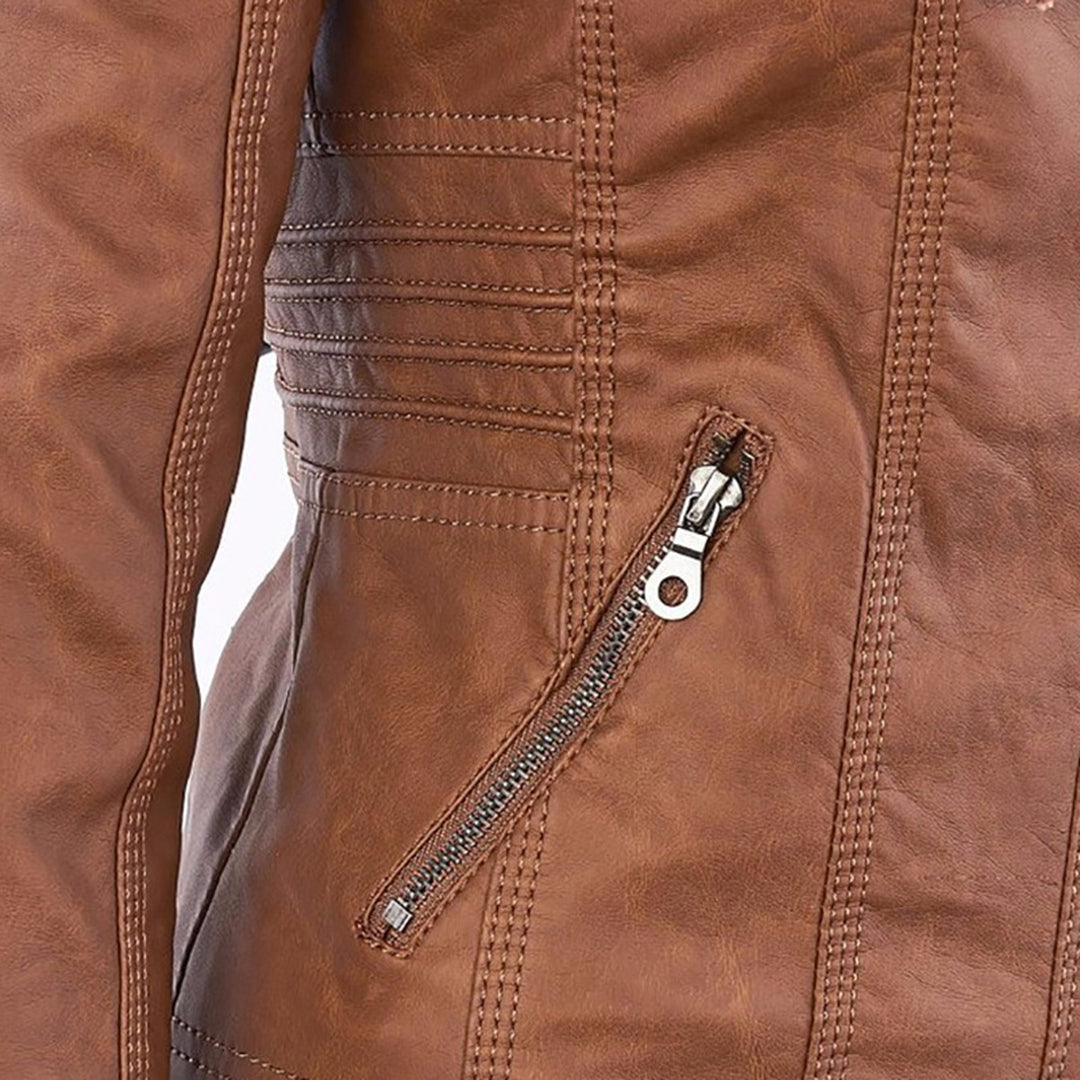 Sarah | Modern Hooded Leather Moto Jacket