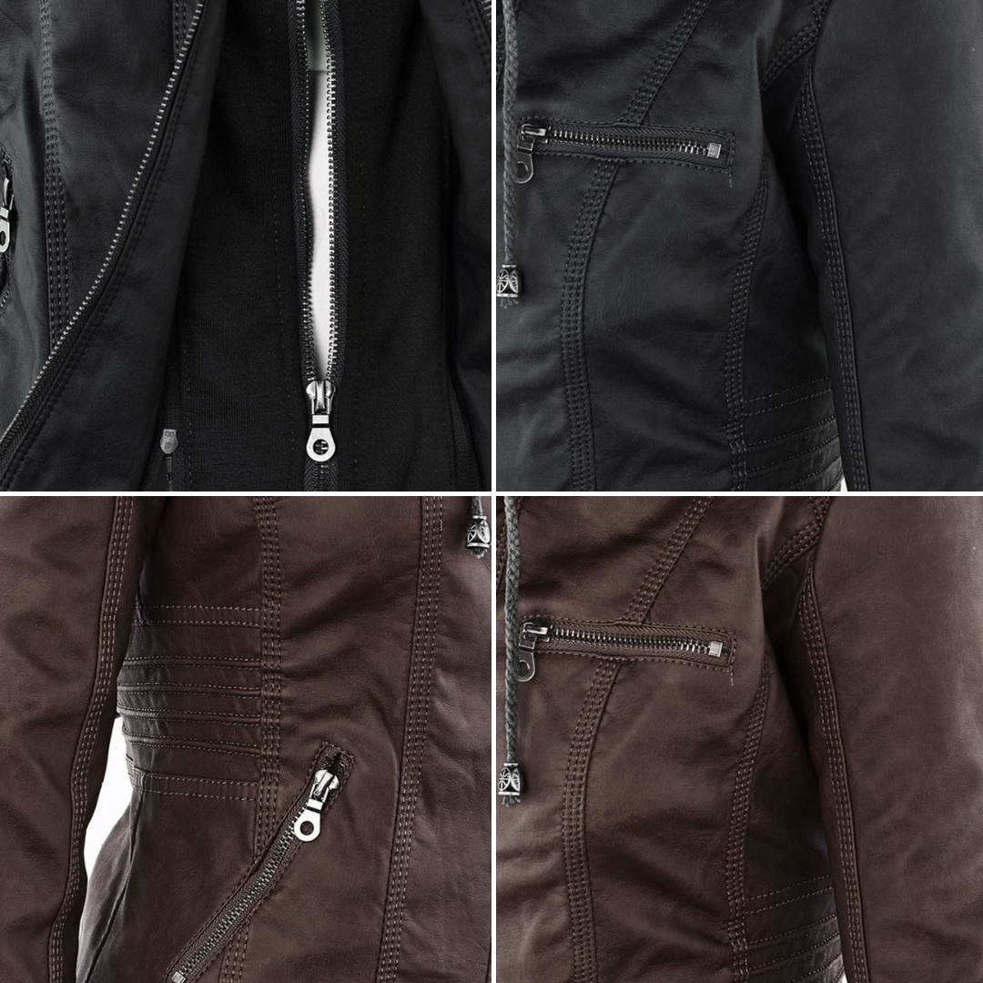 Sarah | Modern Hooded Leather Moto Jacket