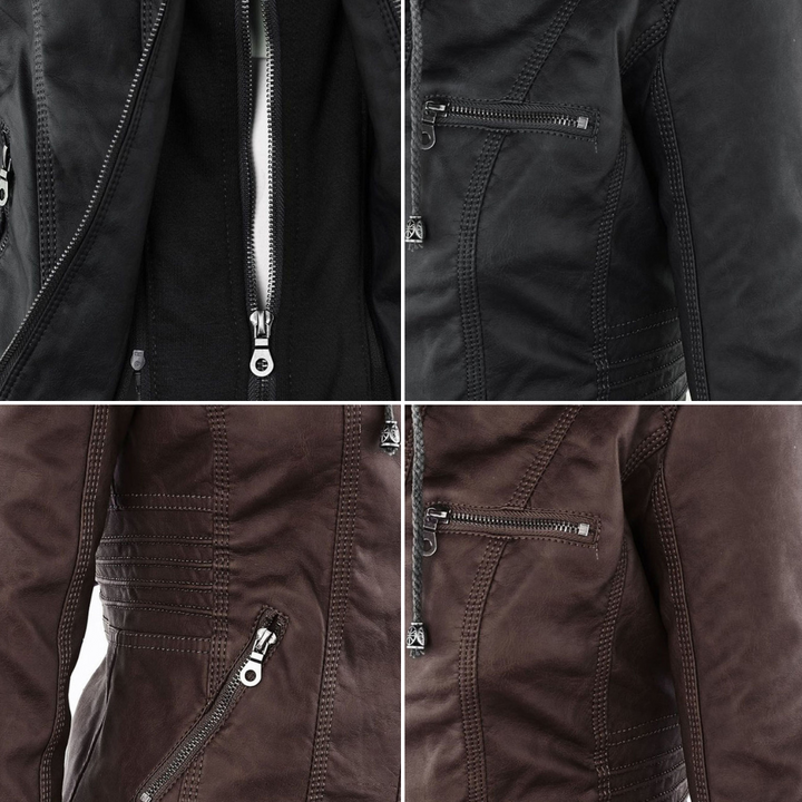 Sarah | Modern Hooded Leather Moto Jacket