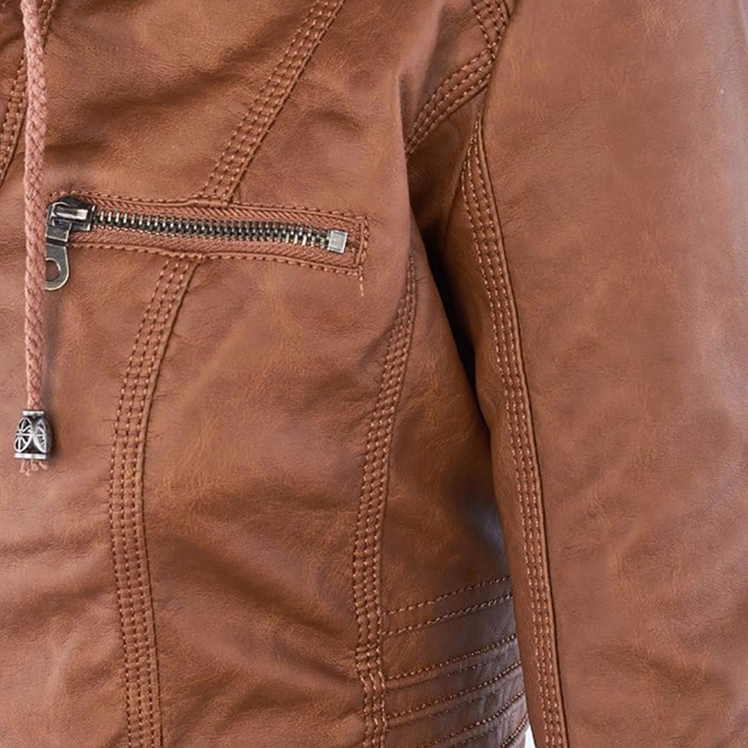 Sarah | Modern Hooded Leather Moto Jacket