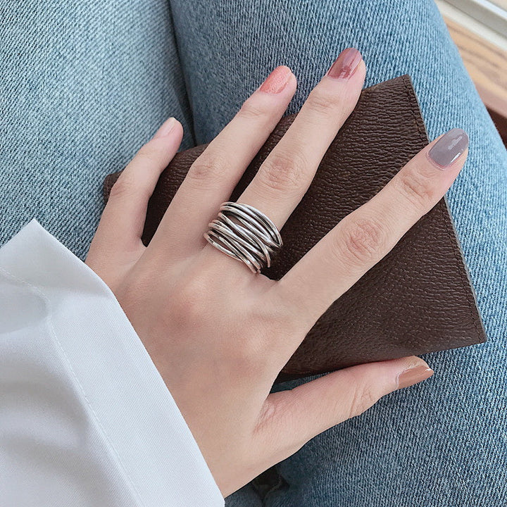 Caroline | Adjustable Layered Silver Ring
