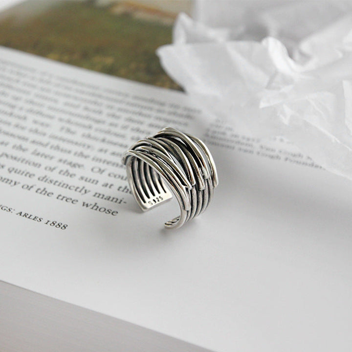 Caroline | Adjustable Layered Silver Ring