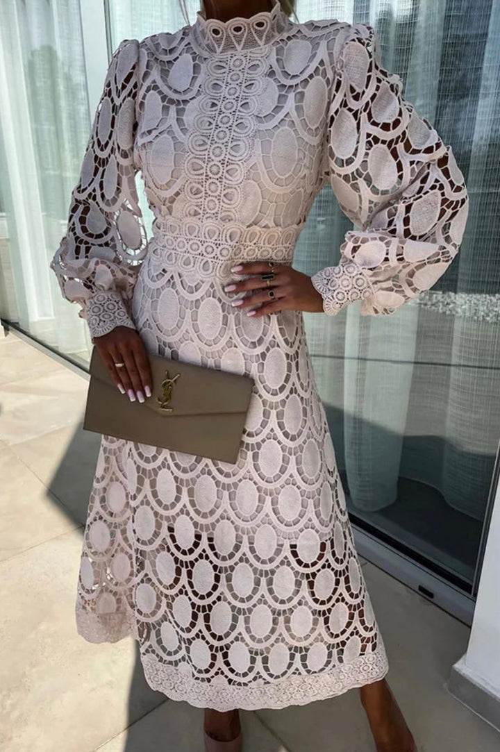 Selena | High Neck Lace Midi Dress