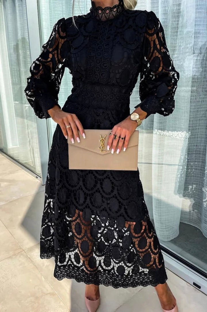 Selena | High Neck Lace Midi Dress