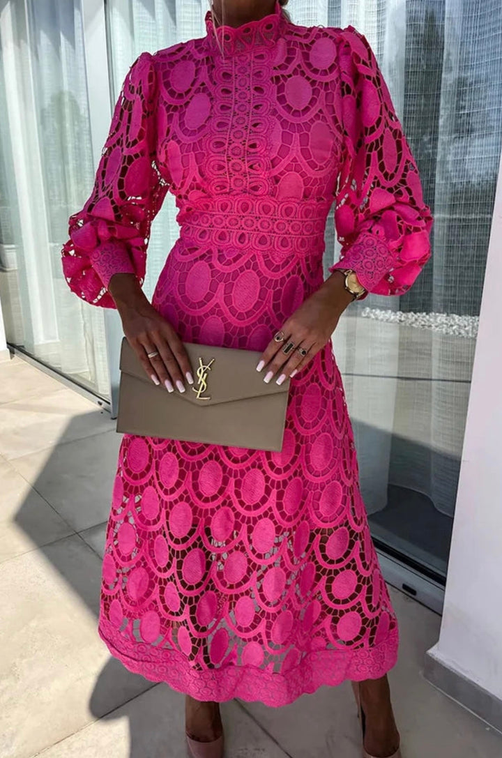 Selena | High Neck Lace Midi Dress