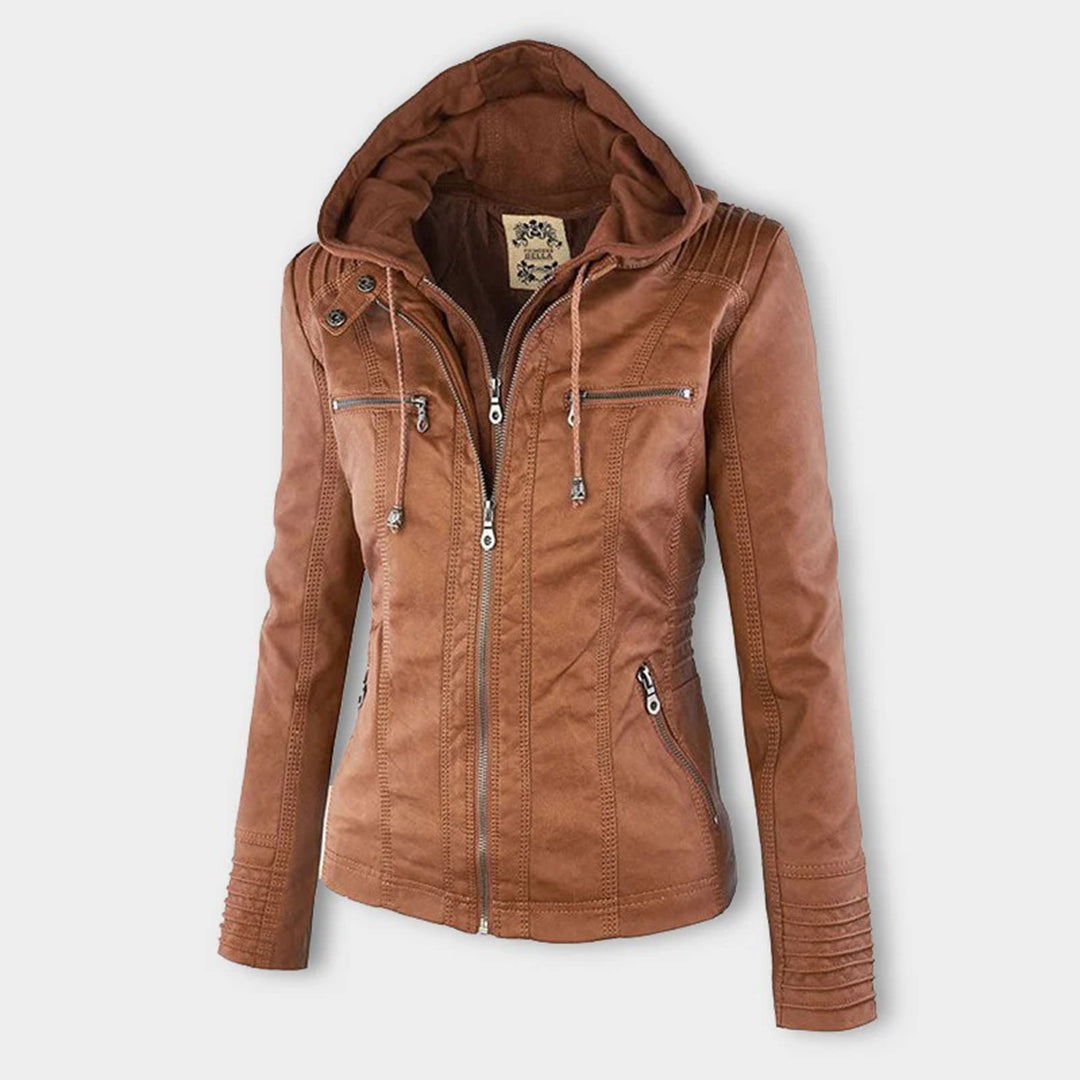 Sarah | Modern Hooded Leather Moto Jacket