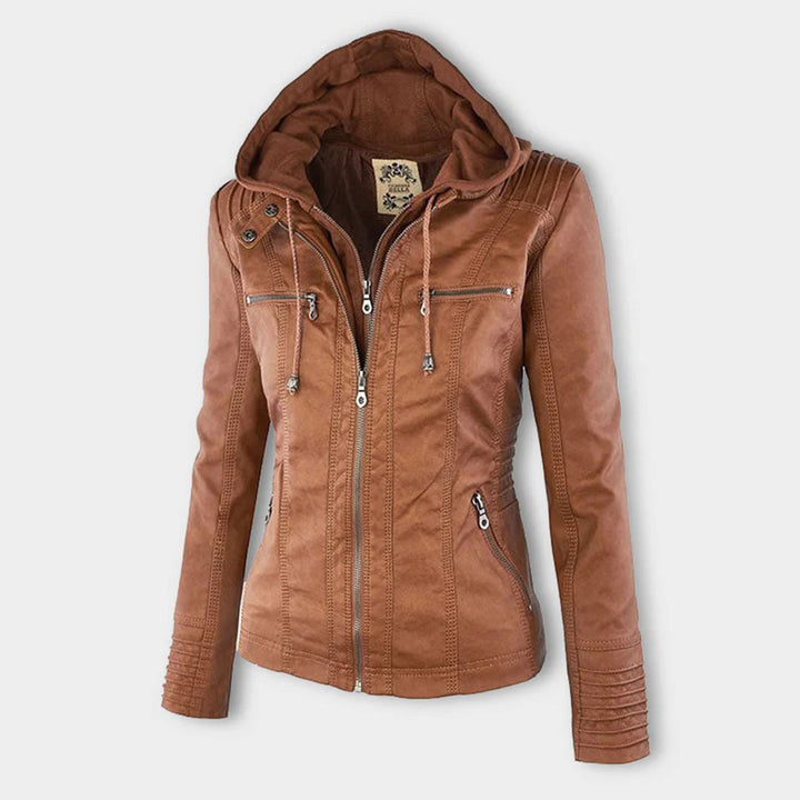 Sarah | Modern Hooded Leather Moto Jacket