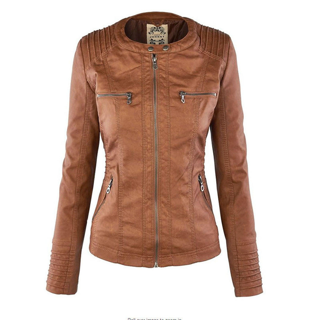 Sarah | Modern Hooded Leather Moto Jacket