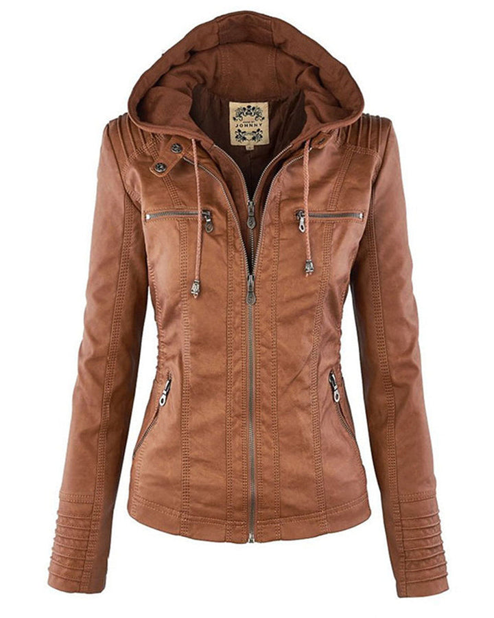 Sarah | Modern Hooded Leather Moto Jacket