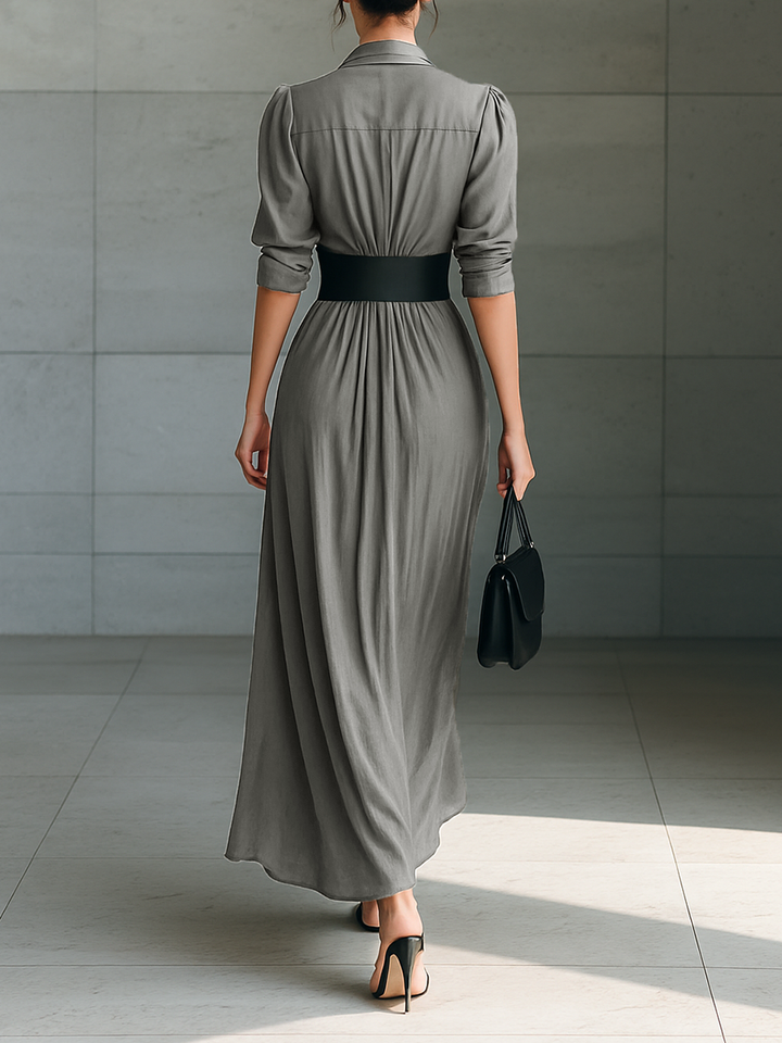 Susana | Long Dress with Lapel Collar and Long Sleeves