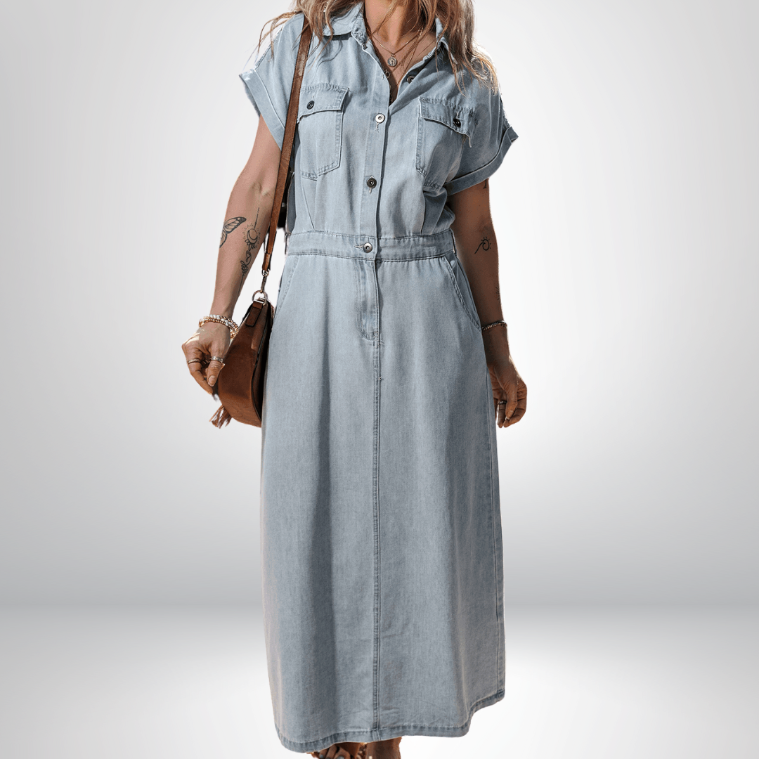Daisy® | Elegant Denim Dress with Short Batwing Sleeves