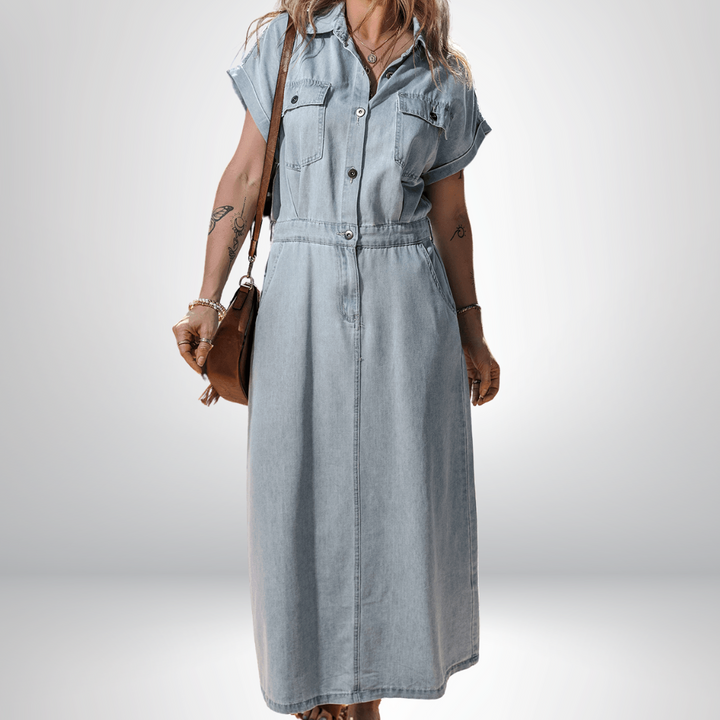 Daisy® | Elegant Denim Dress with Short Batwing Sleeves