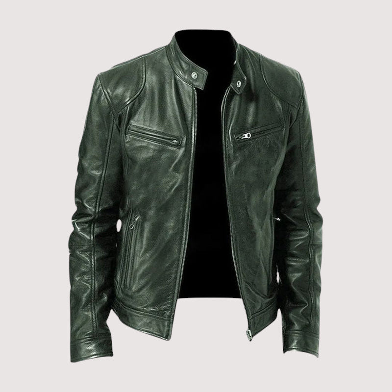 Zachary | Classic Stand Collar Leather Jacket