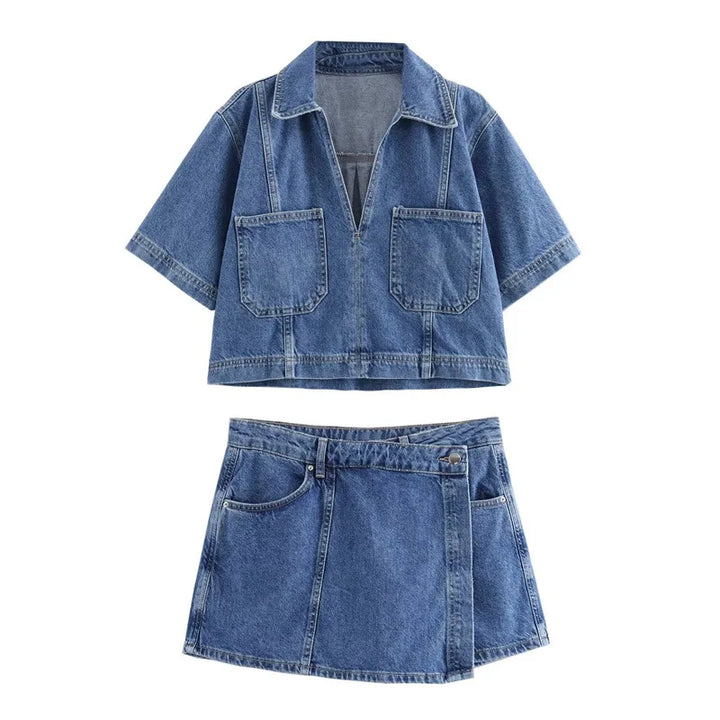 Caitlin® | V-neck Denim Set