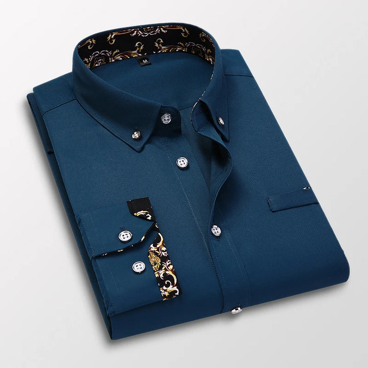 Leonard | Elegant Contrast Trim Long Sleeve Shirt