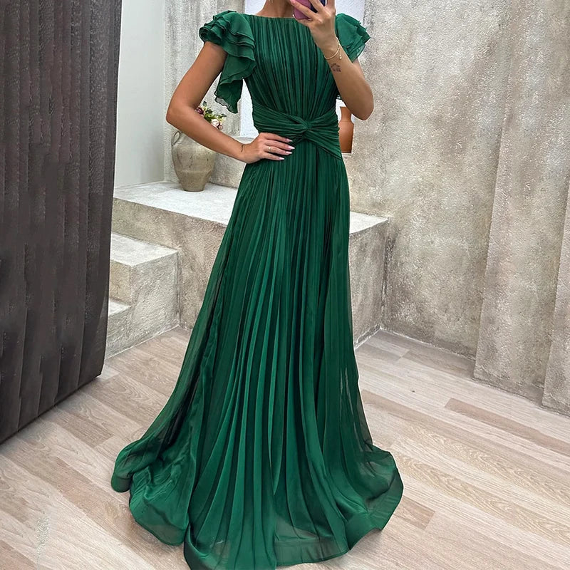 Gloria | Pleated Flutter Sleeve Maxi Dress