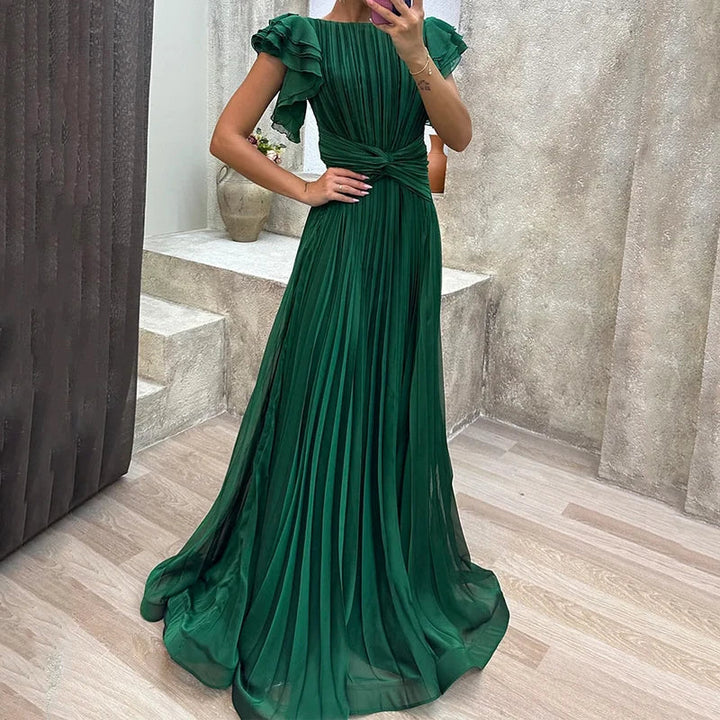 Gloria | Pleated Flutter Sleeve Maxi Dress