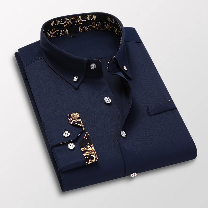 Leonard | Elegant Contrast Trim Long Sleeve Shirt