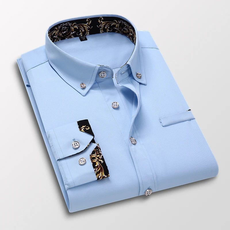 Leonard | Elegant Contrast Trim Long Sleeve Shirt