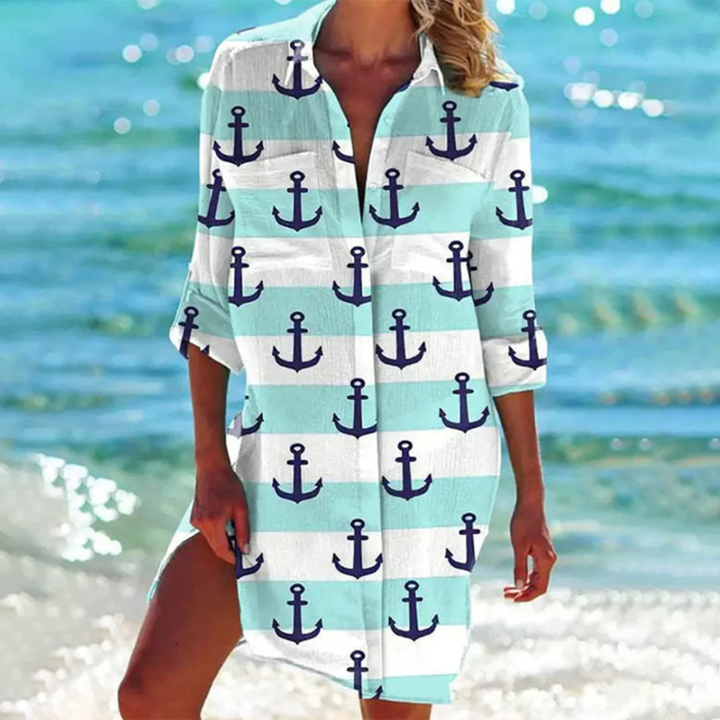Donna™ | Graphic Shirt Dress Radiating Vibrant Charm