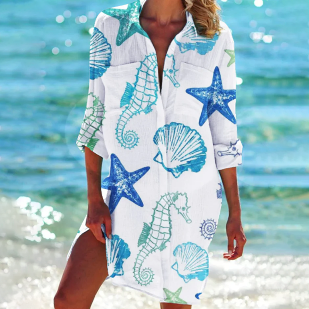 Donna™ | Graphic Shirt Dress Radiating Vibrant Charm