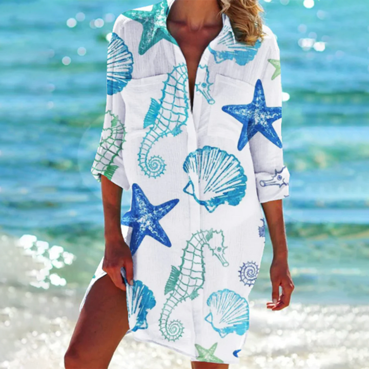 Donna™ | Graphic Shirt Dress Radiating Vibrant Charm