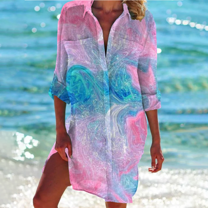 Donna™ | Graphic Shirt Dress Radiating Vibrant Charm